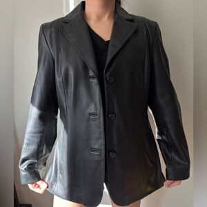 Vintage Grunge Black Leather Biker Button Up Punk Streetwear Jacket -Size Medium